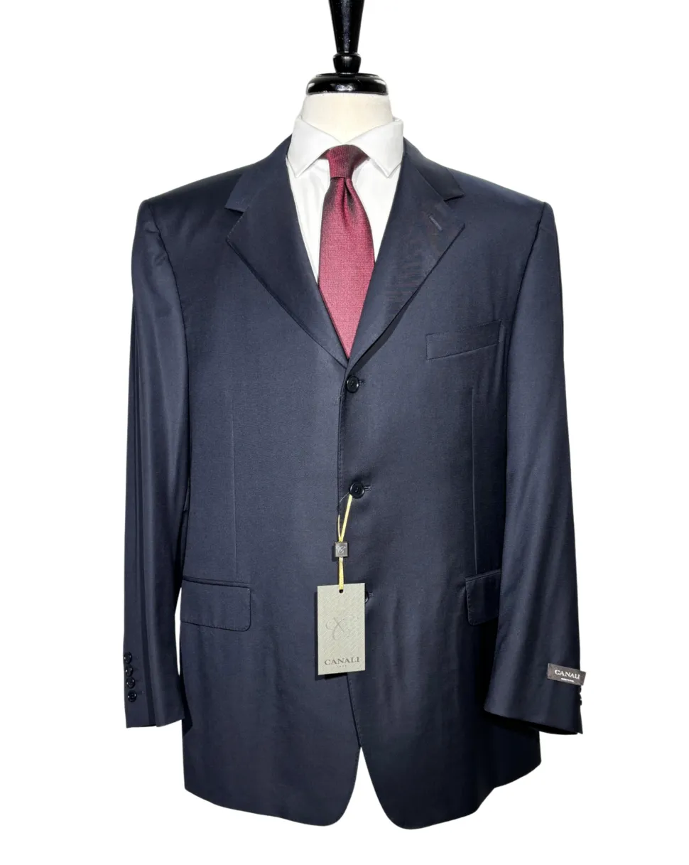 Canali Solid Midnight Navy Modern Fit Notch Lapel Wool 3-Button Suit 48L