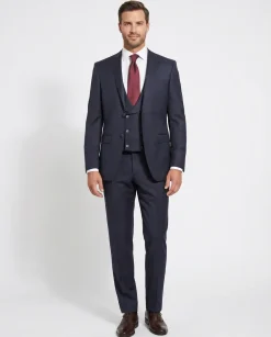 Canali Solid Navy Slim Fit Notch Lapel Canvassed Wool 3-Piece Suit 38R