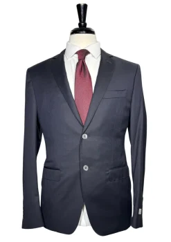 Canali Solid Navy Slim Fit Notch Lapel Canvassed Wool 3-Piece Suit 38R