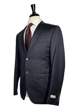 Canali Solid Navy Slim Fit Notch Lapel Canvassed Wool 3-Piece Suit 38R