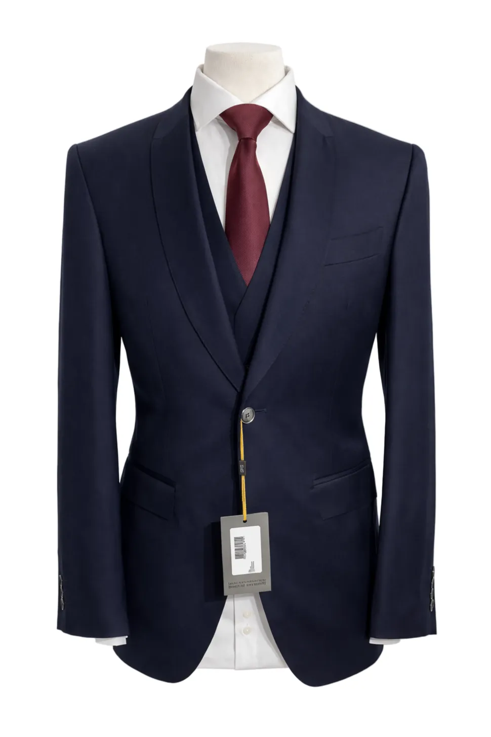 Canali Solid Navy Slim Fit Shawl Lapel Wool 3-Piece Suit 38R
