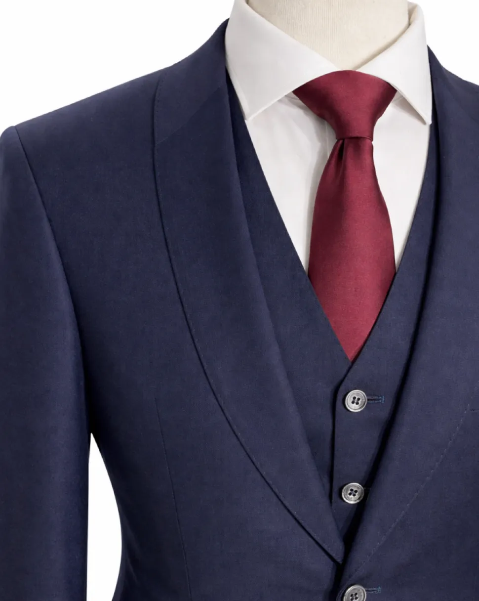 Canali Solid Navy Slim Fit Shawl Lapel Wool 3-Piece Suit 38R