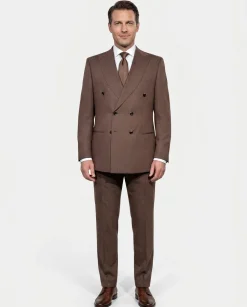 Canuti Brown Houndstooth Modern Fit Peak Lapels Double Breasted Suit