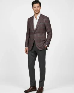 Canuti Burgundy Green Glen Plaid Peak Lapels Modern Fit 2-Button Blazer