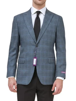 Canuti By Steven Land Light Blue Plaid Modern Fit 2 Button Blazer Sportcoat