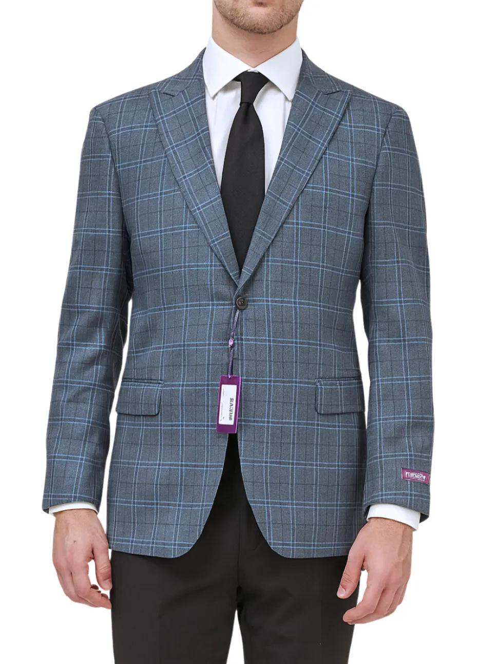 Canuti By Steven Land Light Blue Plaid Modern Fit 2 Button Blazer Sportcoat