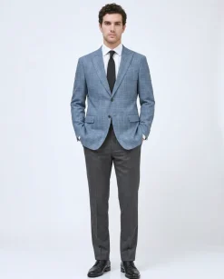 Canuti By Steven Land Light Blue Plaid Modern Fit 2 Button Blazer Sportcoat
