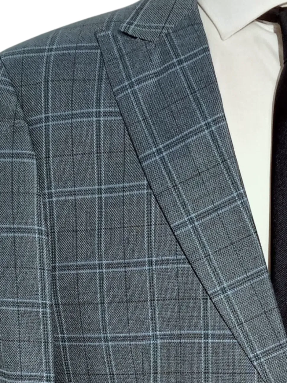 Canuti By Steven Land Light Blue Plaid Modern Fit 2 Button Blazer Sportcoat