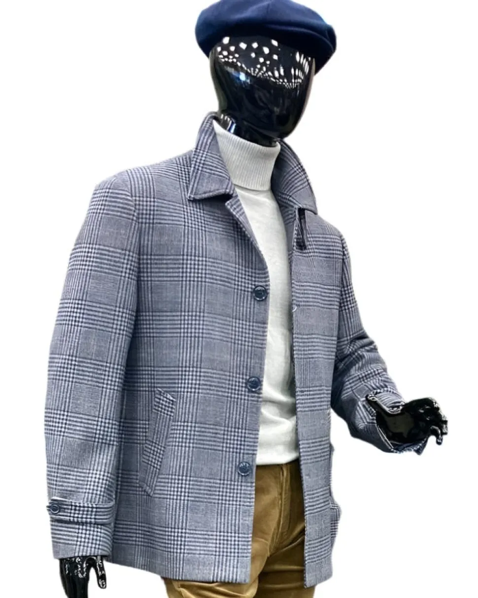 Canuti By Steven Land Mens Blue Plaid 100% Wool 4 Button Overcoat