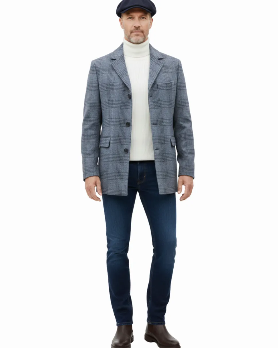 Canuti By Steven Land Mens Blue Plaid 100% Wool 4 Button Overcoat