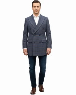 Canuti By Steven Land Mens Blue Check Double Breasted 100% Wool Overcoat