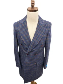 Canuti By Steven Land Mens Blue Check Double Breasted 100% Wool Overcoat