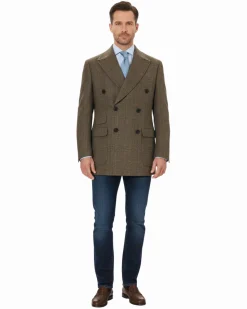 Canuti By Steven Land Mens Brown Plaid 100% Wool Double Breasted Overcoat