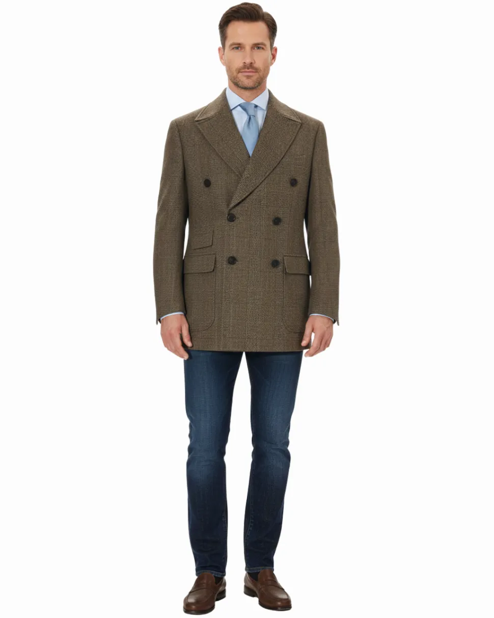 Canuti By Steven Land Mens Brown Plaid 100% Wool Double Breasted Overcoat