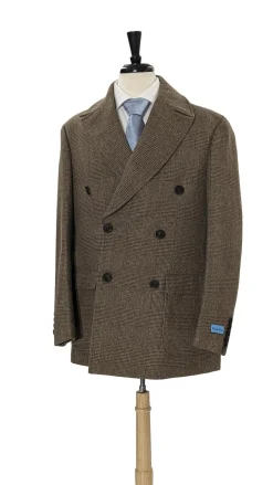 Canuti By Steven Land Mens Brown Plaid 100% Wool Double Breasted Overcoat