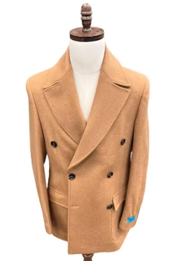 Canuti By Steven Land Mens Brown Solid 100% Wool Double Breasted Overcoat