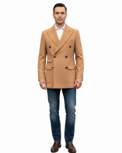 Canuti By Steven Land Mens Brown Solid 100% Wool Double Breasted Overcoat