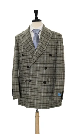 Canuti By Steven Land Mens Green Plaid 100% Wool Double Breasted Overcoat