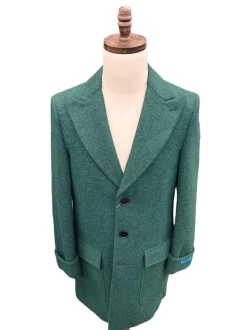 Canuti By Steven Land Mens Green 100% Wool 3/4 Length Overcoat With Peak Lapels
