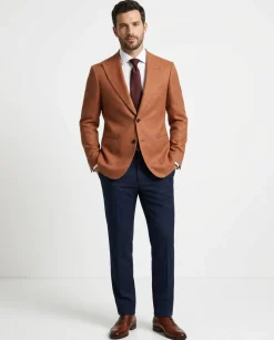 Canuti By Steven Land Mens Orange Textured 2 Button Blazer Sportcoat