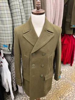 Canuti By Steven Land Mens Solid Olive Green Double Breasted 100% Wool Overcoat