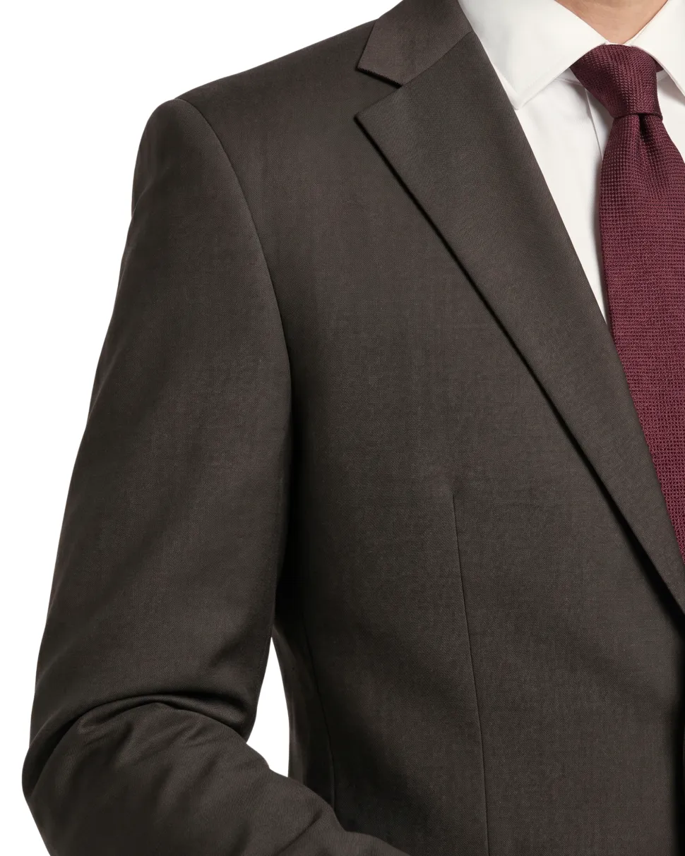 Canuti By Steven Land Mens Solid Brown Classic Fit Notch Lapel 2-Button Wool Suit