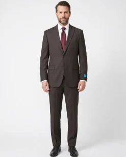Canuti By Steven Land Mens Solid Brown Classic Fit Notch Lapel 2-Button Wool Suit