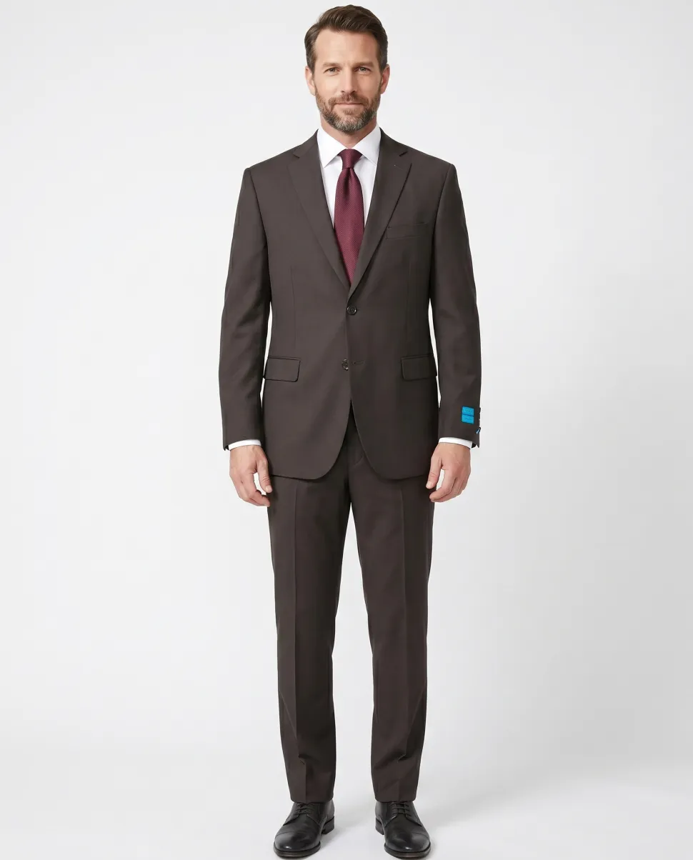 Canuti By Steven Land Mens Solid Brown Classic Fit Notch Lapel 2-Button Wool Suit