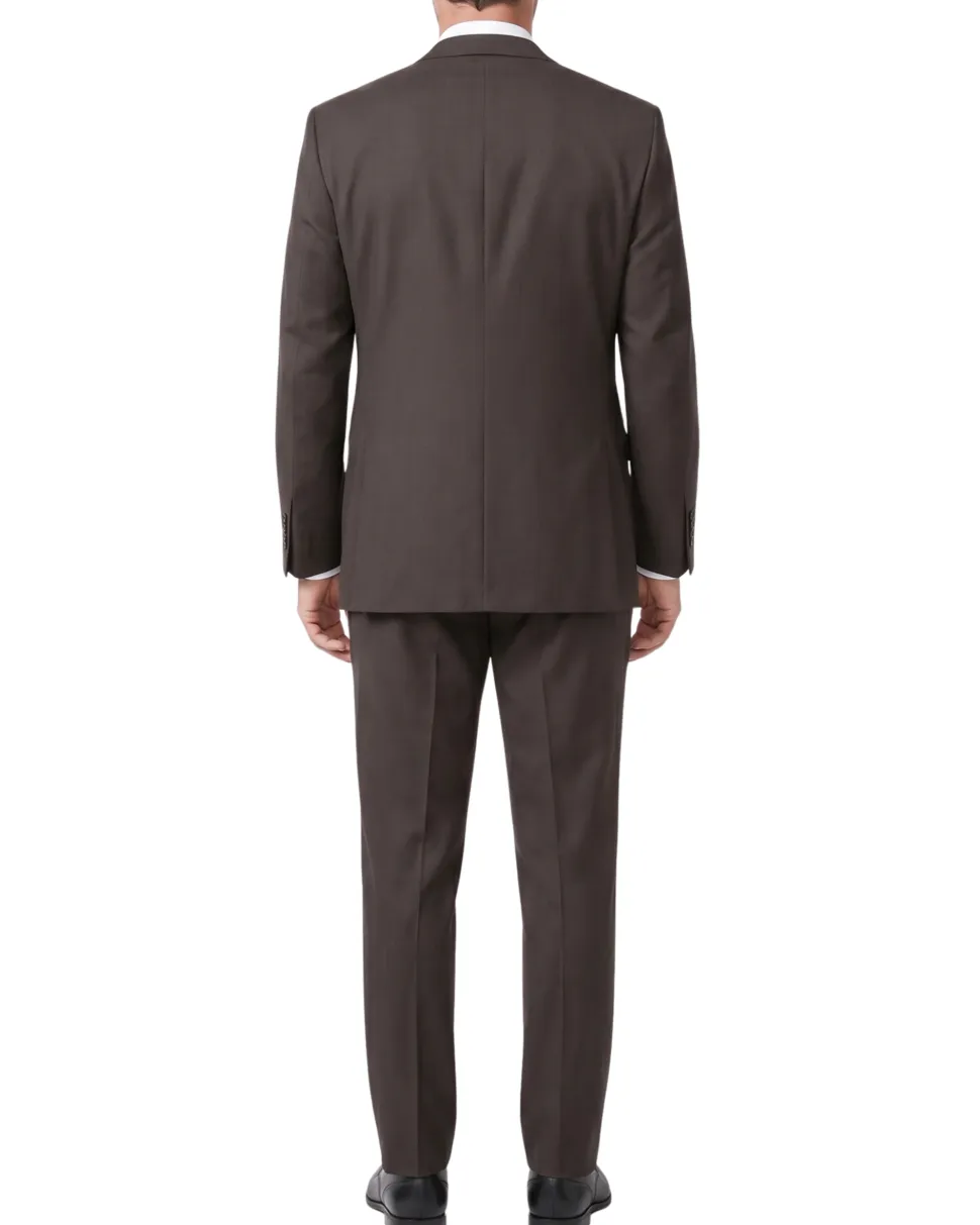 Canuti By Steven Land Mens Solid Brown Classic Fit Notch Lapel 2-Button Wool Suit