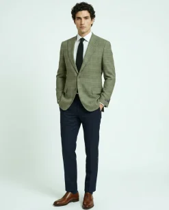 Canuti By Steven Land Mens Taupe Plaid Modern Fit Peak Lapel 2 Button Blazer Sportcoat