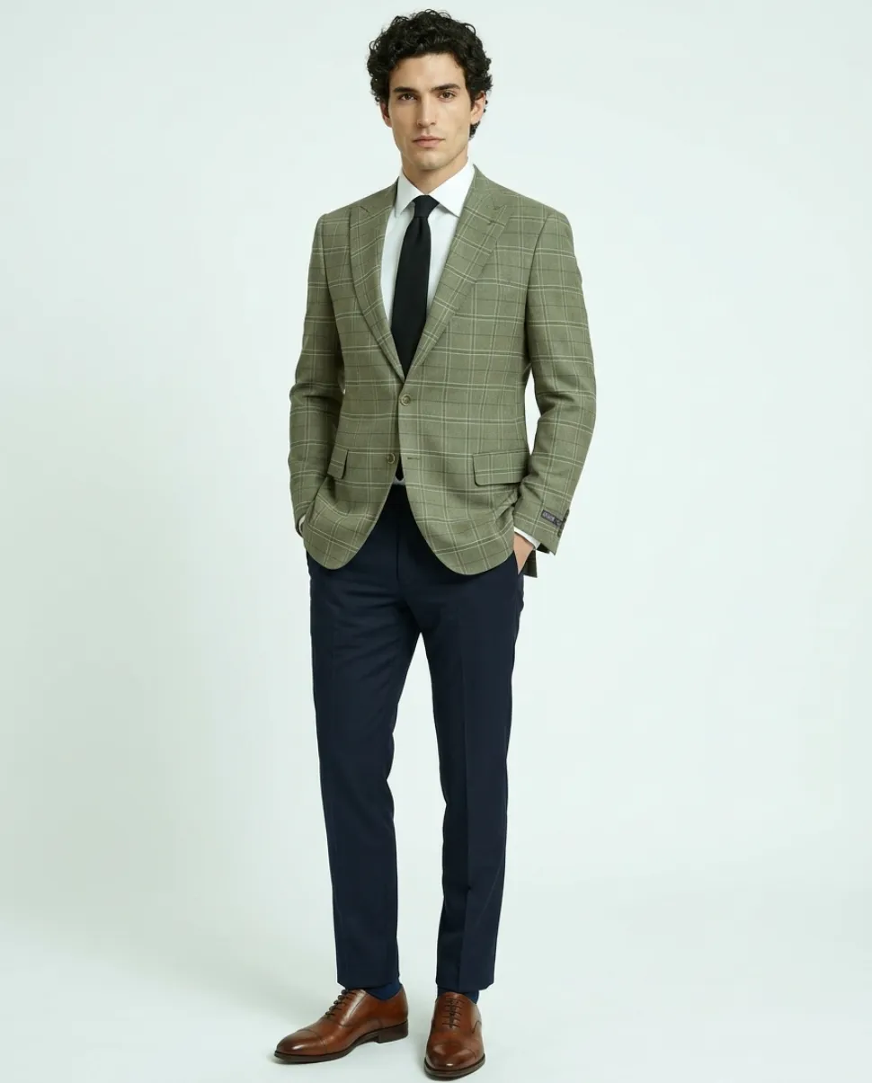 Canuti By Steven Land Mens Taupe Plaid Modern Fit Peak Lapel 2 Button Blazer Sportcoat