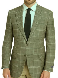 Canuti By Steven Land Mens Taupe Plaid Modern Fit Peak Lapel 2 Button Blazer Sportcoat