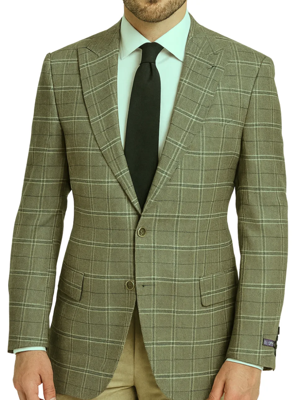 Canuti By Steven Land Mens Taupe Plaid Modern Fit Peak Lapel 2 Button Blazer Sportcoat