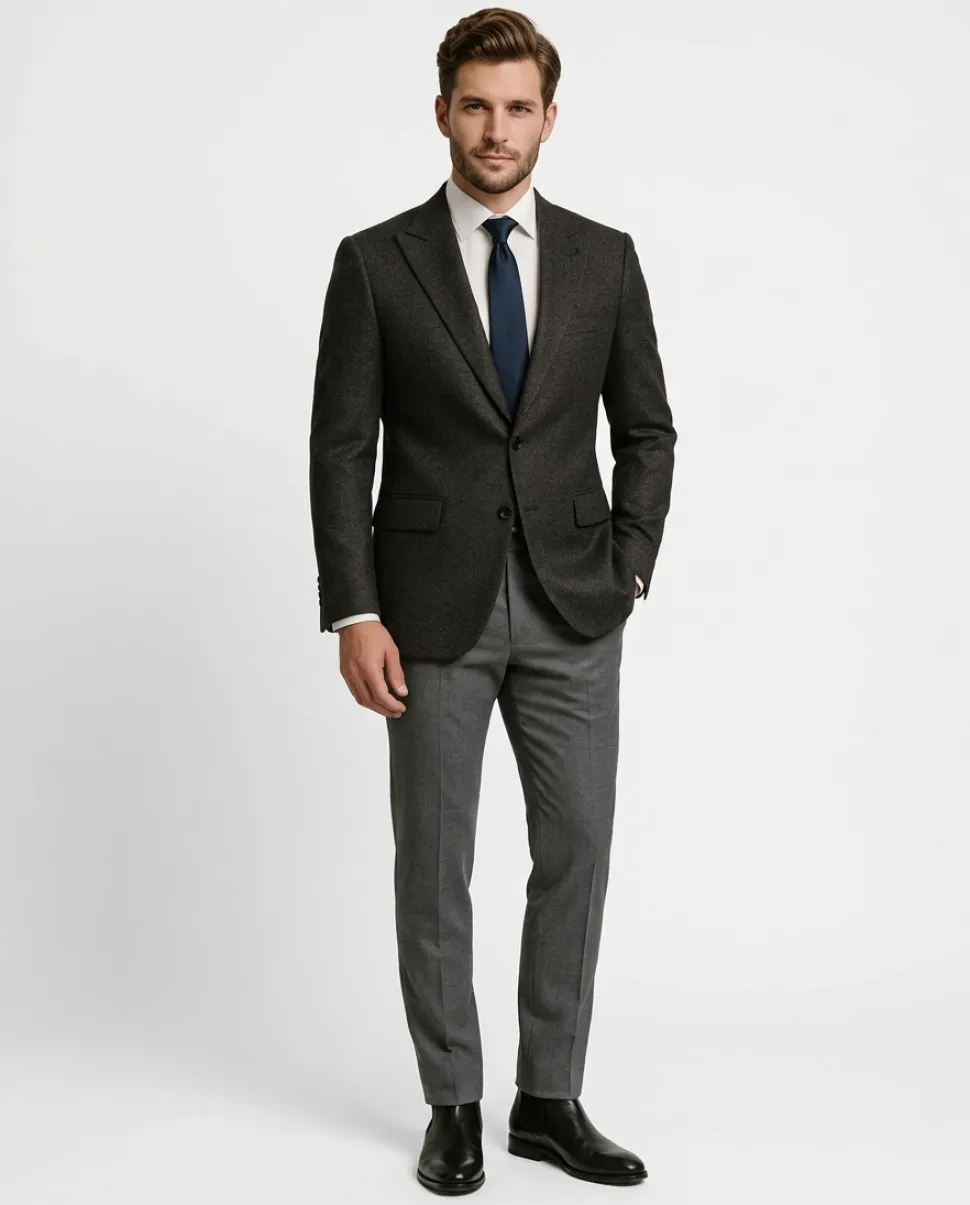 Canuti By Steven Land Textured Black Modern Fit 2 Button Blazer Sportcoat