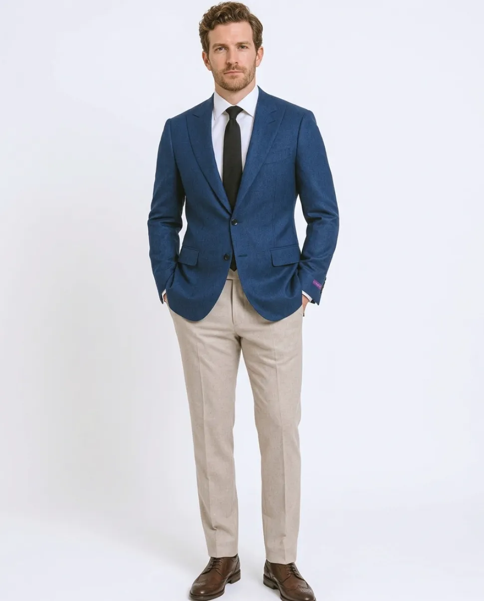 Canuti By Steven Land Textured Royal Blue Modern Fit Peak Lapel 2 Button Blazer Sportcoat