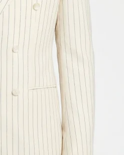 Canuti Cream & Blue Stripe Modern Fit Peak Lapel Stretch Double Breasted Seersucker Suit