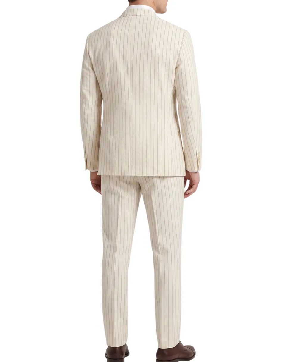Canuti Cream & Blue Stripe Modern Fit Peak Lapel Stretch Double Breasted Seersucker Suit
