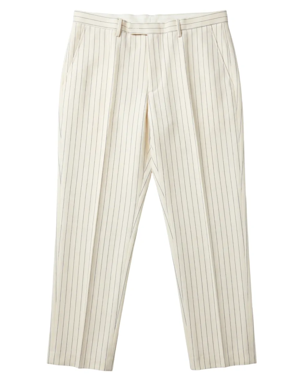 Canuti Cream & Blue Stripe Modern Fit Peak Lapel Stretch Double Breasted Seersucker Suit