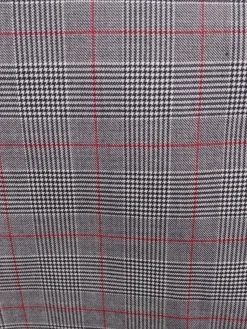 Canuti Men’s Grey Glen Plaid Red Windowpane Wool Suit with Peak Lapels