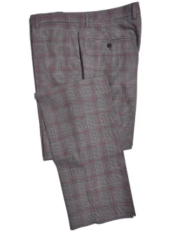 Canuti Men’s Grey Glen Plaid Red Windowpane Wool Suit with Peak Lapels