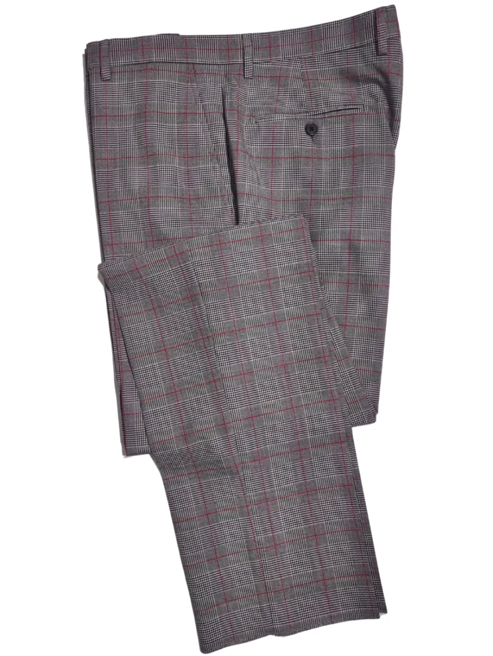 Canuti Men’s Grey Glen Plaid Red Windowpane Wool Suit with Peak Lapels
