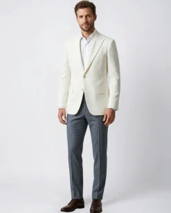 Canuti Mens Ivory Textured Modern Fit Peak Lapels 2-Button Blazer