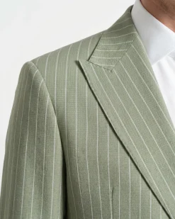 Canuti Sage Green & White Stripe Modern Fit Peak Lapel Stretch Double Breasted Seersucker Suit