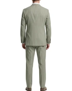 Canuti Sage Green & White Stripe Modern Fit Peak Lapel Stretch Double Breasted Seersucker Suit