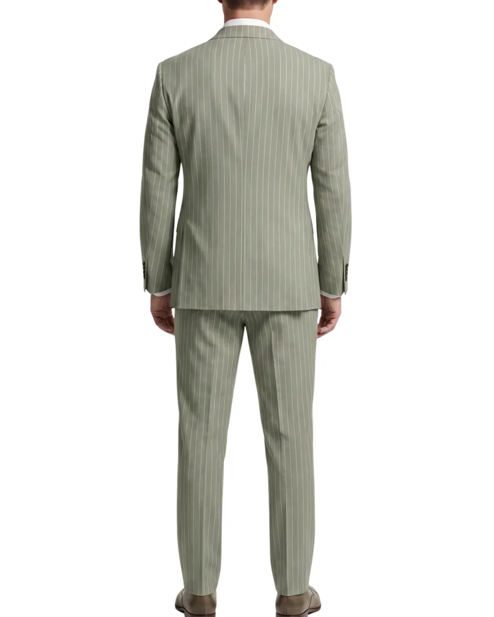 Canuti Sage Green & White Stripe Modern Fit Peak Lapel Stretch Double Breasted Seersucker Suit