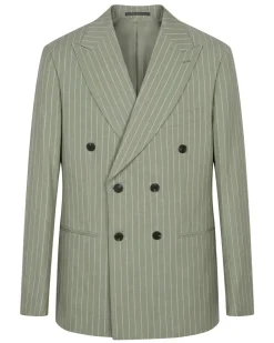 Canuti Sage Green & White Stripe Modern Fit Peak Lapel Stretch Double Breasted Seersucker Suit