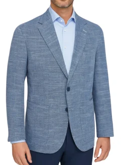 Canuti Silvio Blue Textured Modern Fit Notch lapel Cotton Linen Blend 2 Button Blazer Sportscoat