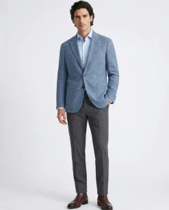 Canuti Silvio Blue Textured Modern Fit Notch lapel Cotton Linen Blend 2 Button Blazer Sportscoat