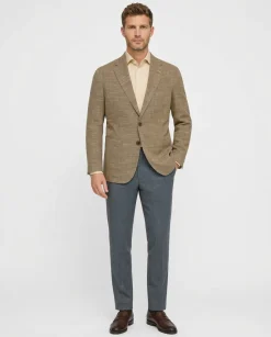 Canuti Silvio Brown Textured Modern Fit Notch lapel Cotton Linen Blend 2 Button Blazer Sportscoat