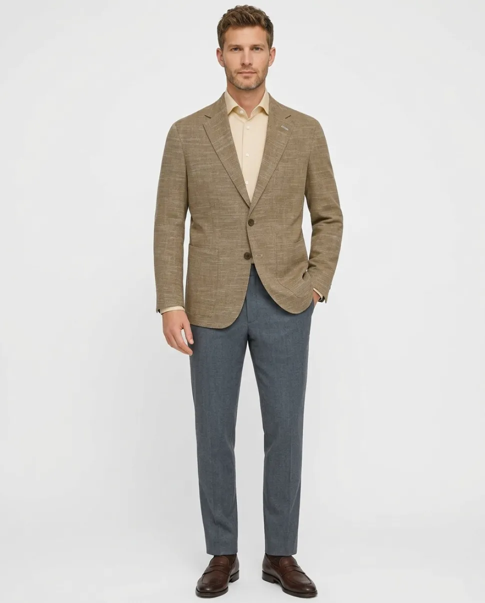Canuti Silvio Brown Textured Modern Fit Notch lapel Cotton Linen Blend 2 Button Blazer Sportscoat